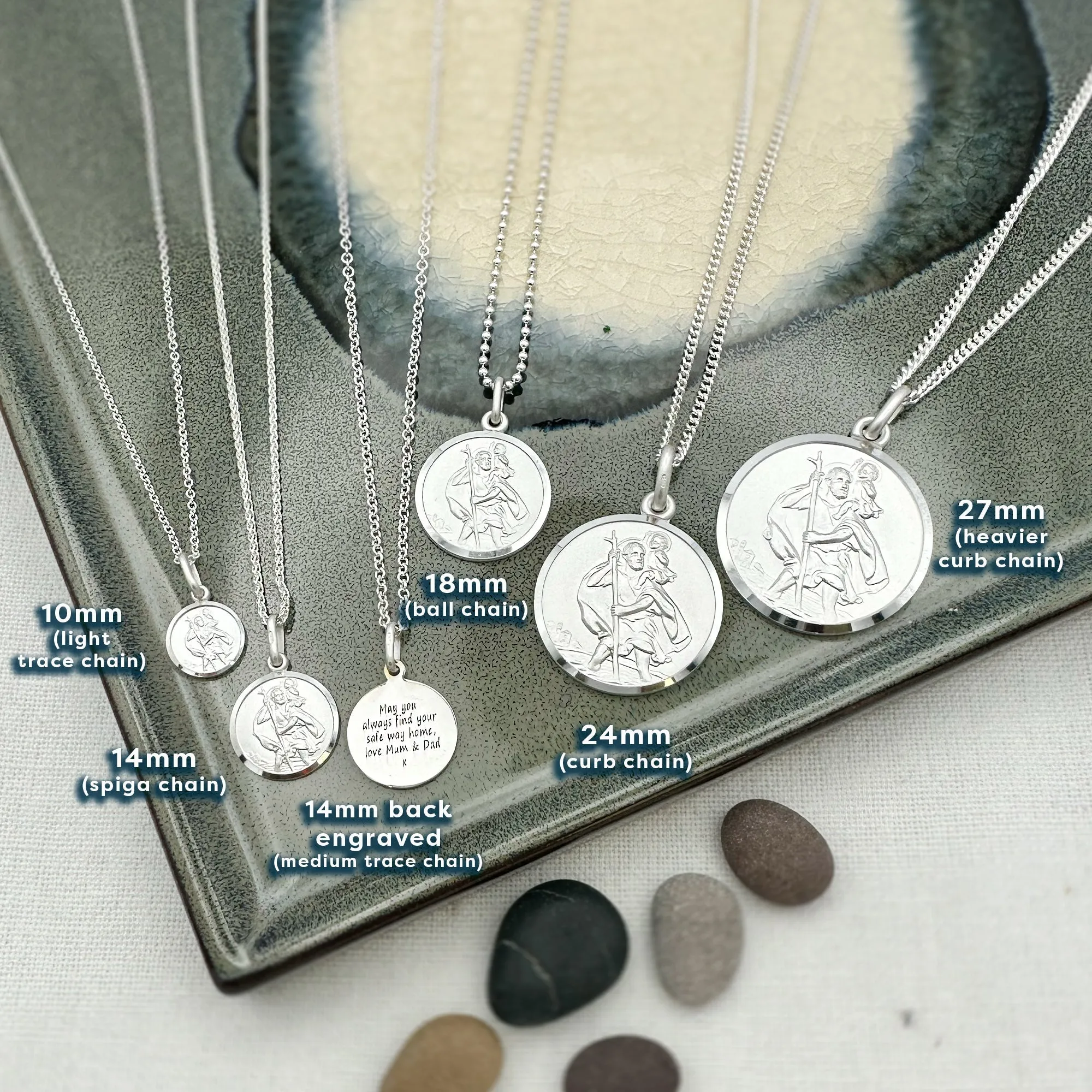 Classic St Christopher Necklace Sterling Silver 18mm