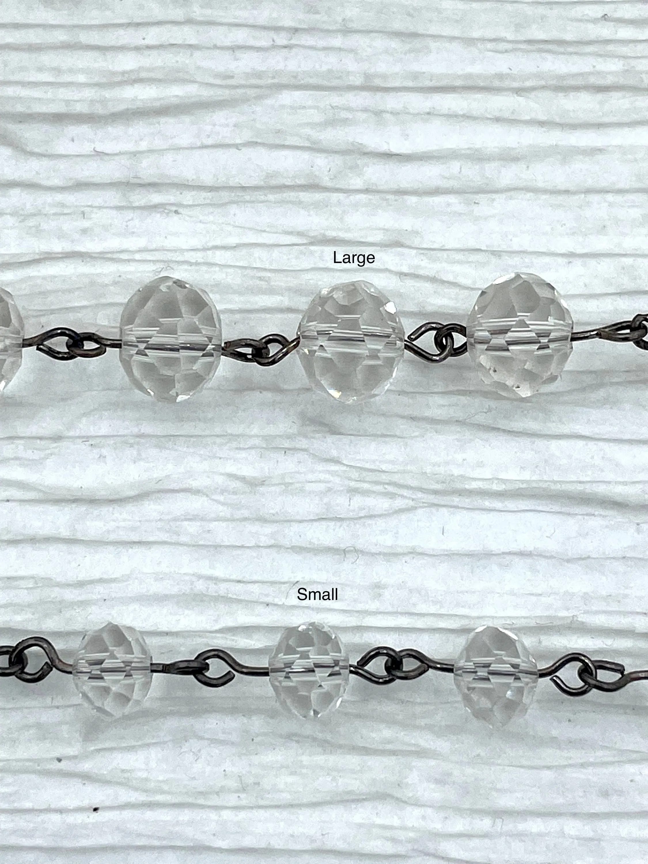 Clear Crystal Rondelle Rosary Beaded Chain, 9mm and 7mm Faceted glass beads,  gunmetal pin 1 Meter (39 ")