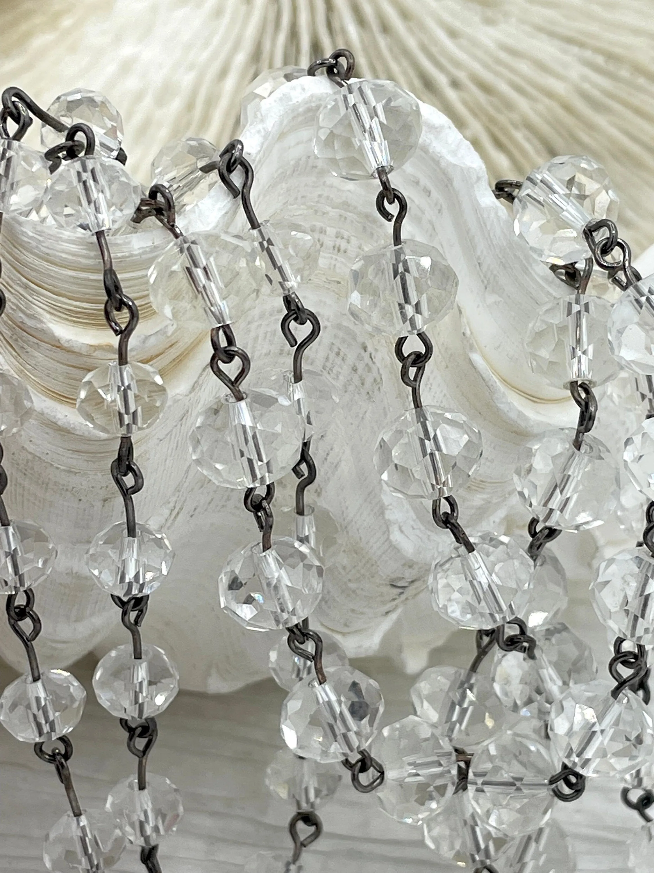 Clear Crystal Rondelle Rosary Beaded Chain, 9mm and 7mm Faceted glass beads,  gunmetal pin 1 Meter (39 ")