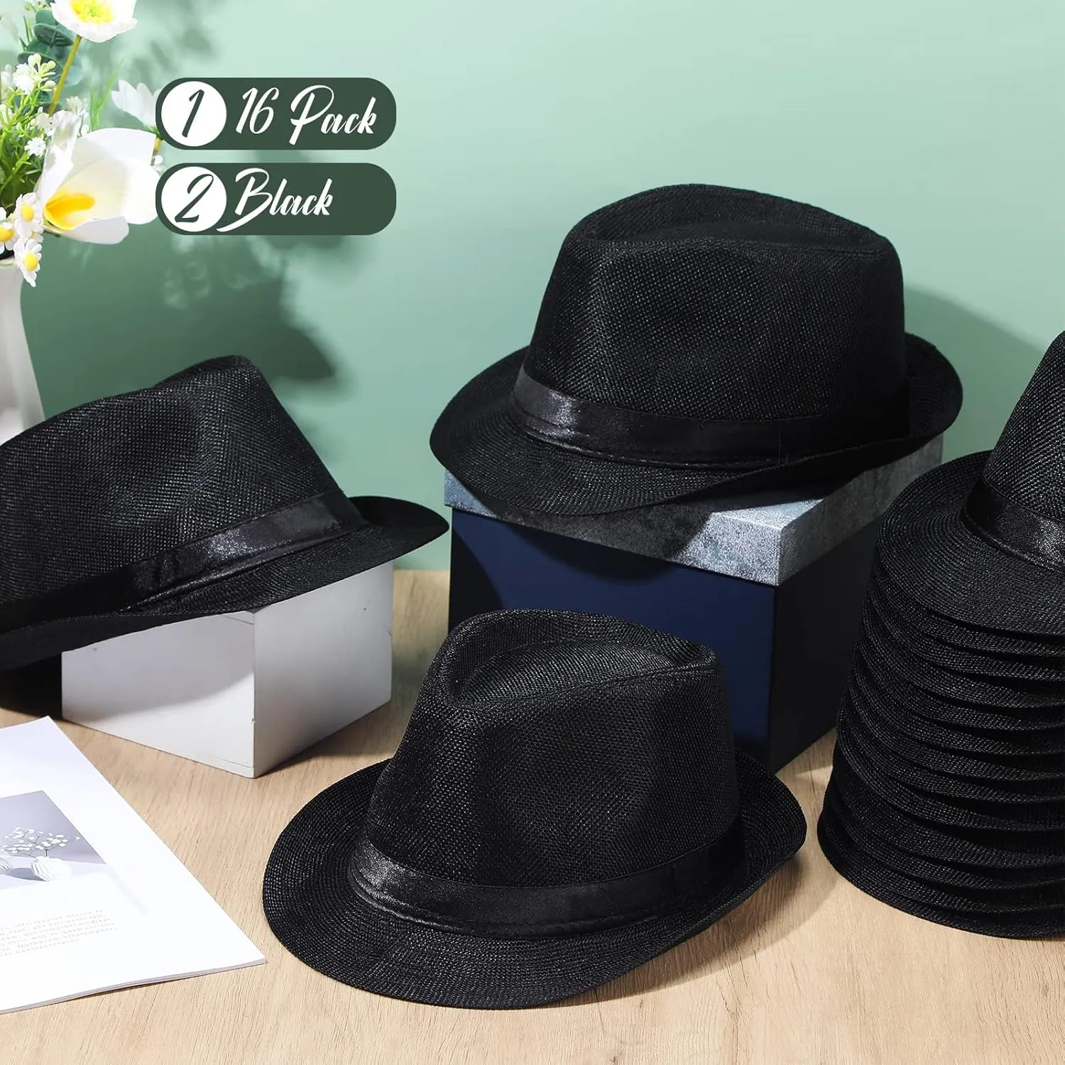Coume 16 Pack 1920s Short Brim Hat for Men Straw Hats Women Summer Straw Panama