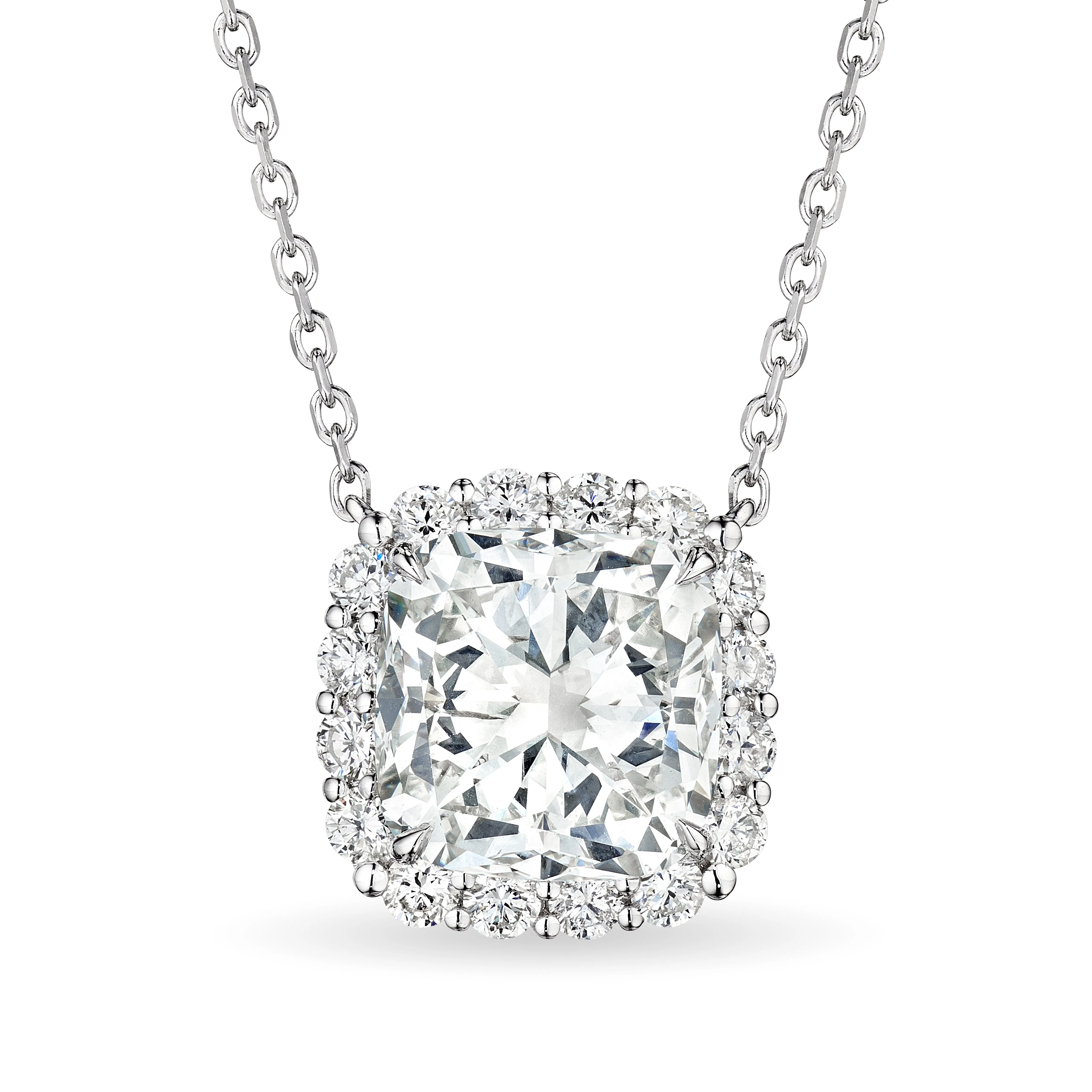 Cushion Cut Diamond with Halo Pendant, 3.5 CT
