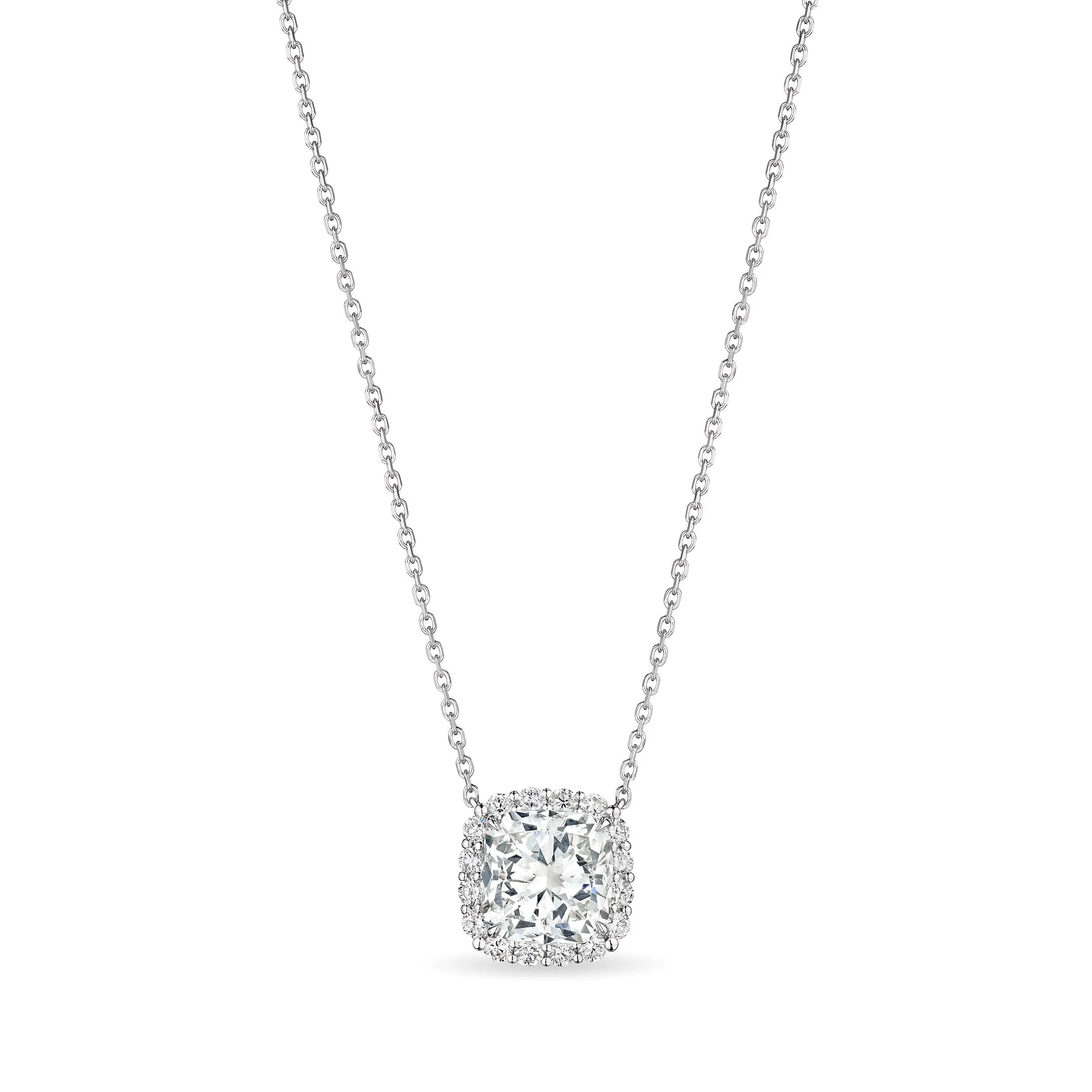 Cushion Cut Diamond with Halo Pendant, 3.5 CT