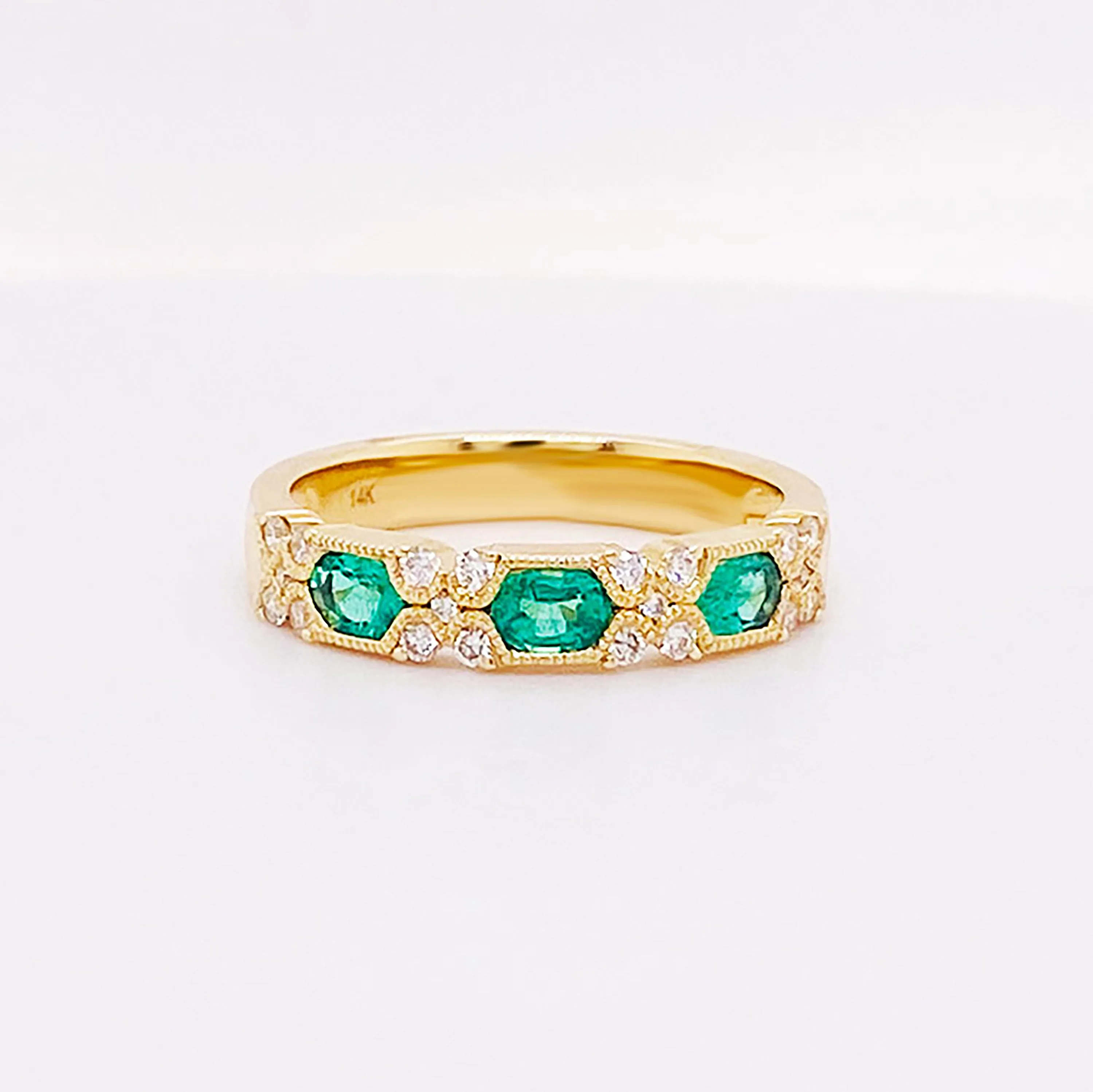 Emerald and Diamond Stackable Band