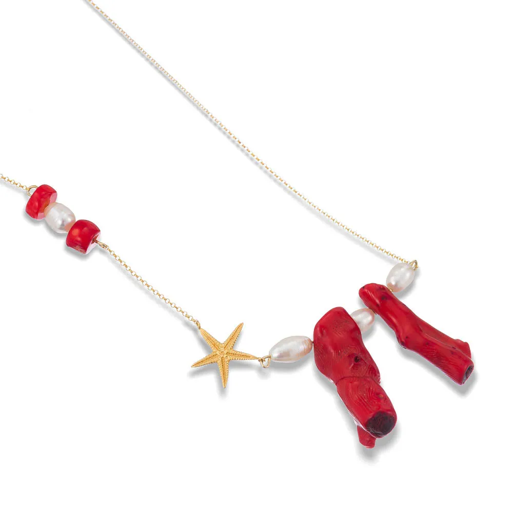 Fertility reef - long necklace - starfish - silver 925 - gold plated
