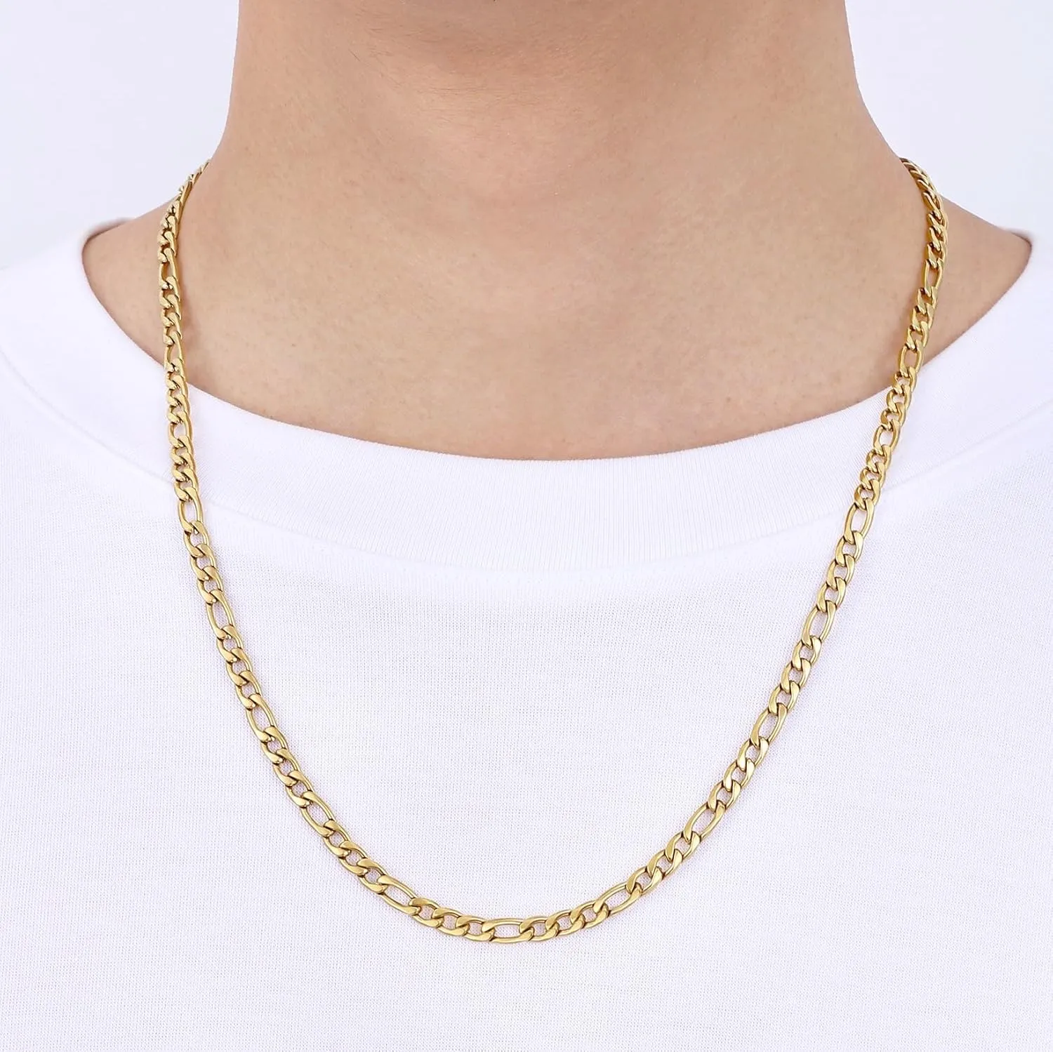 Fiusem Figaro Chains for Men,14k Gold plated Mens Chain Necklaces, 3.5mm/5mm Stainless Steel Men Necklaces