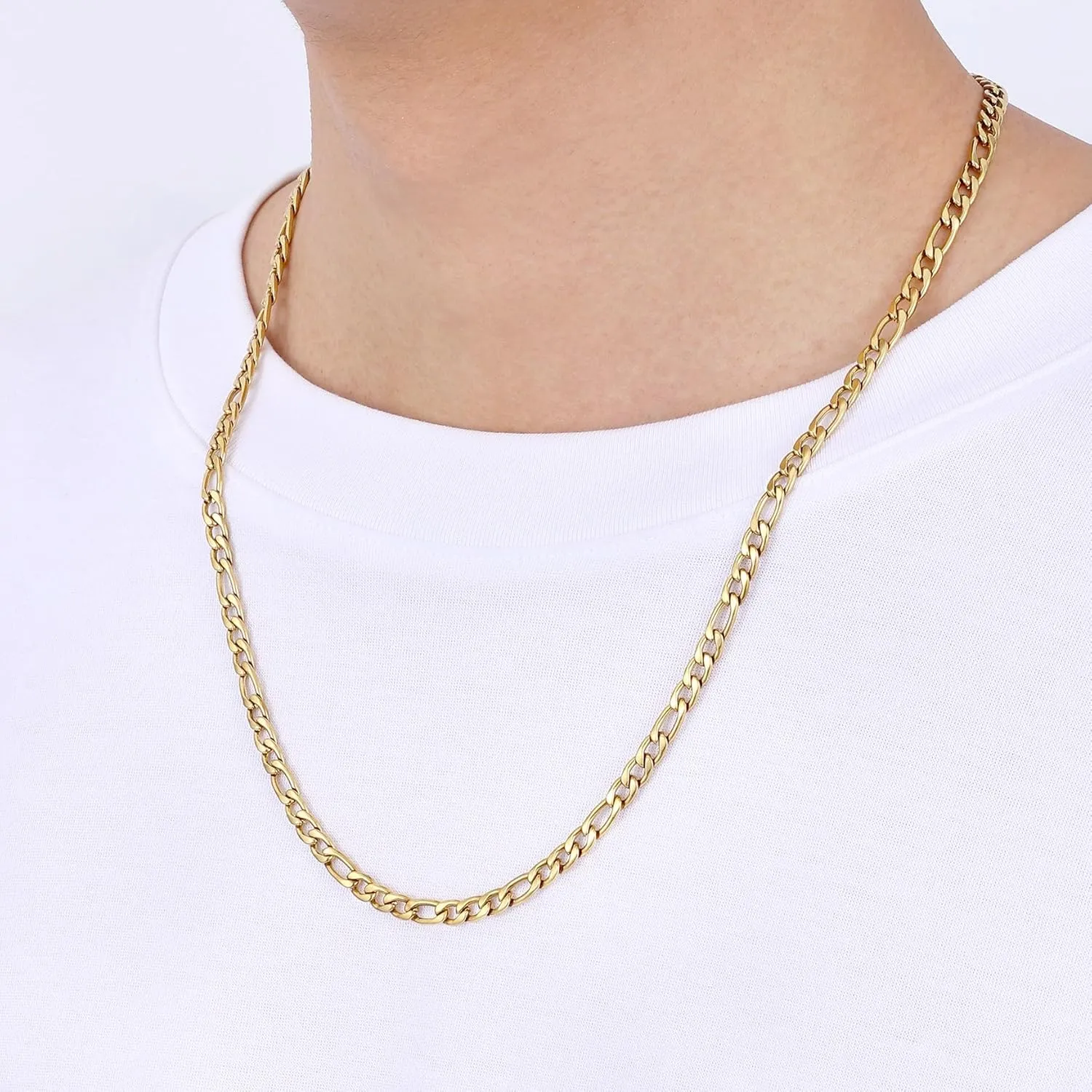 Fiusem Figaro Chains for Men,14k Gold plated Mens Chain Necklaces, 3.5mm/5mm Stainless Steel Men Necklaces