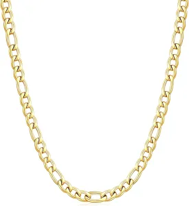 Fiusem Figaro Chains for Men,14k Gold plated Mens Chain Necklaces, 3.5mm/5mm Stainless Steel Men Necklaces