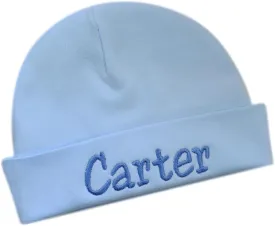 Funny Girl Designs 100% Cotton Embroidered Light Blue Baby Boy Hat Personalized Keepsake