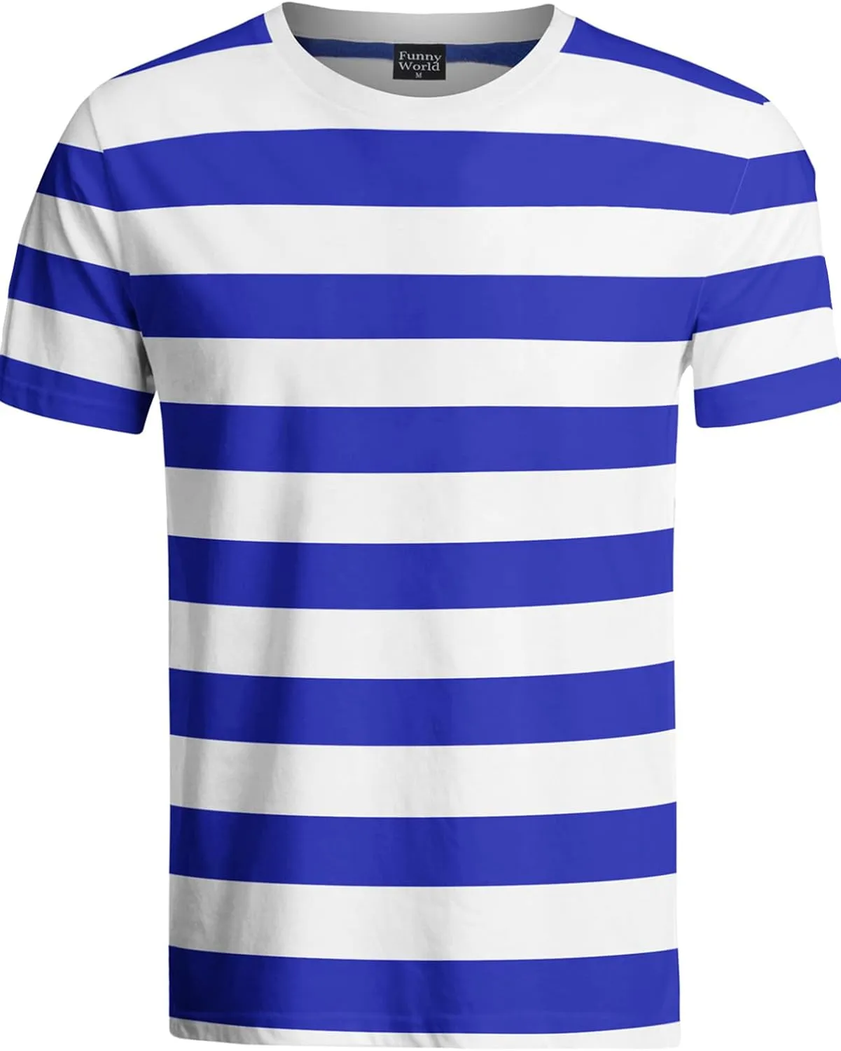 Funny World Men's Cotton Striped T-Shirt Crew Neck Short Sleeves Basic Casual Top