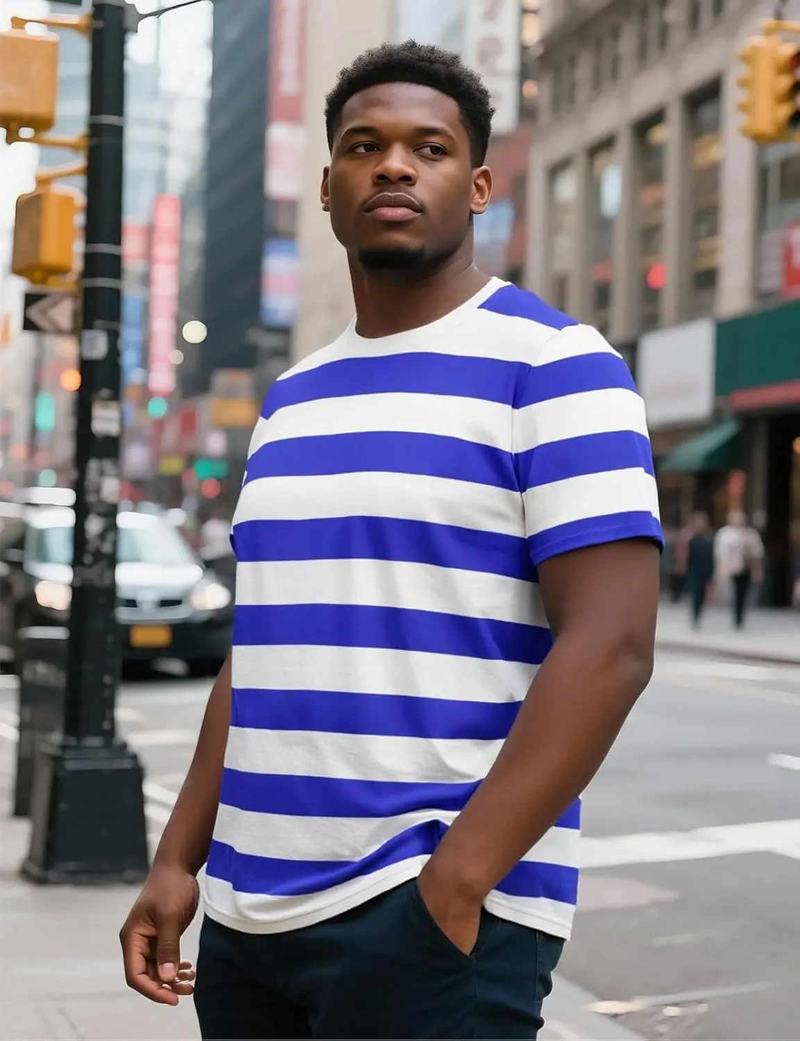 Funny World Men's Cotton Striped T-Shirt Crew Neck Short Sleeves Basic Casual Top