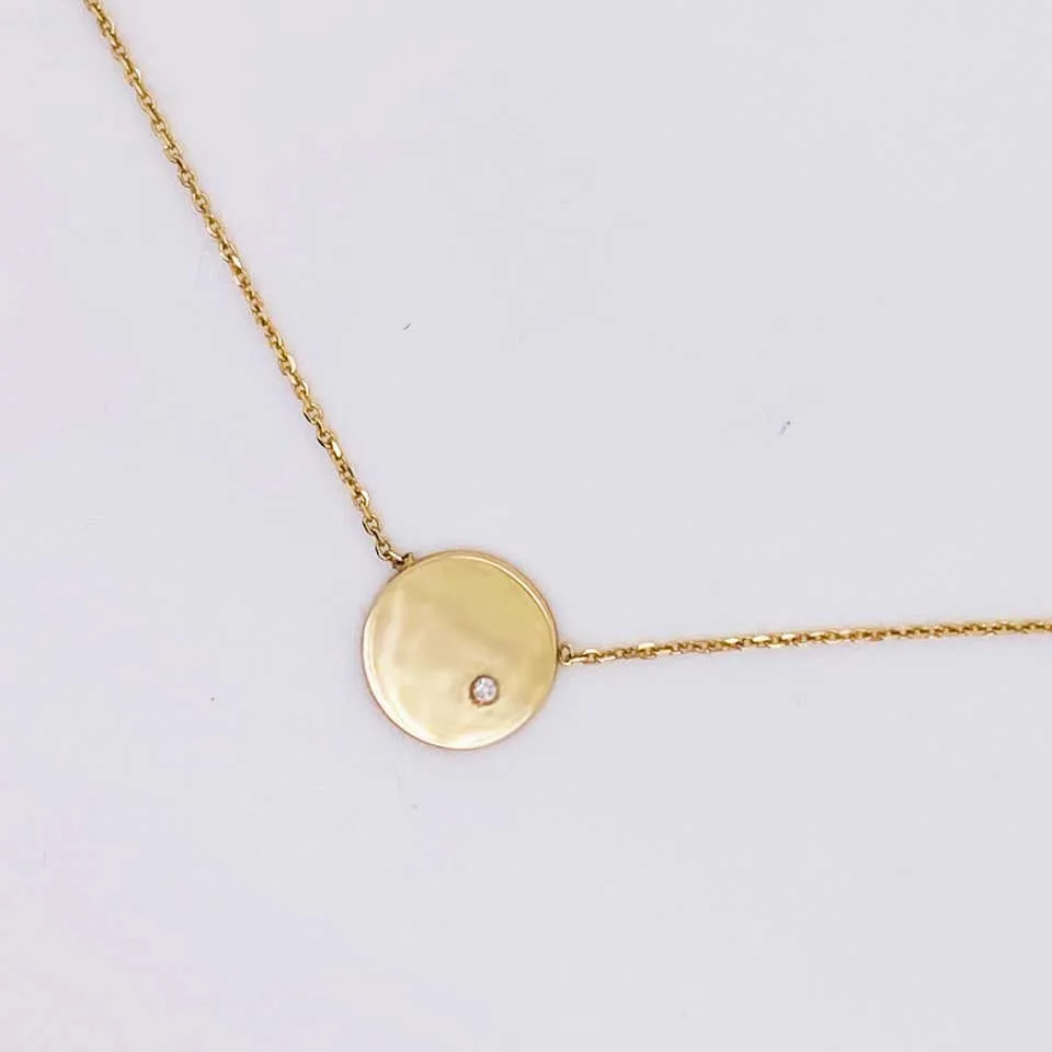 Gold Diamond Disk Necklace