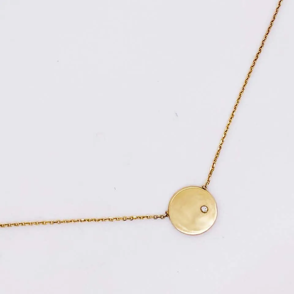 Gold Diamond Disk Necklace