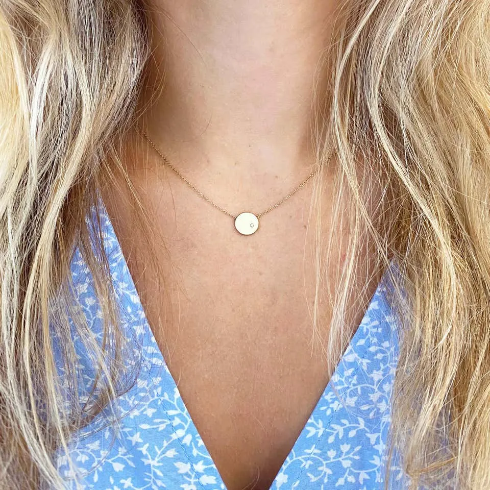 Gold Diamond Disk Necklace