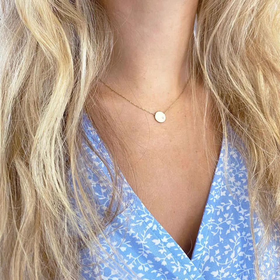 Gold Diamond Disk Necklace