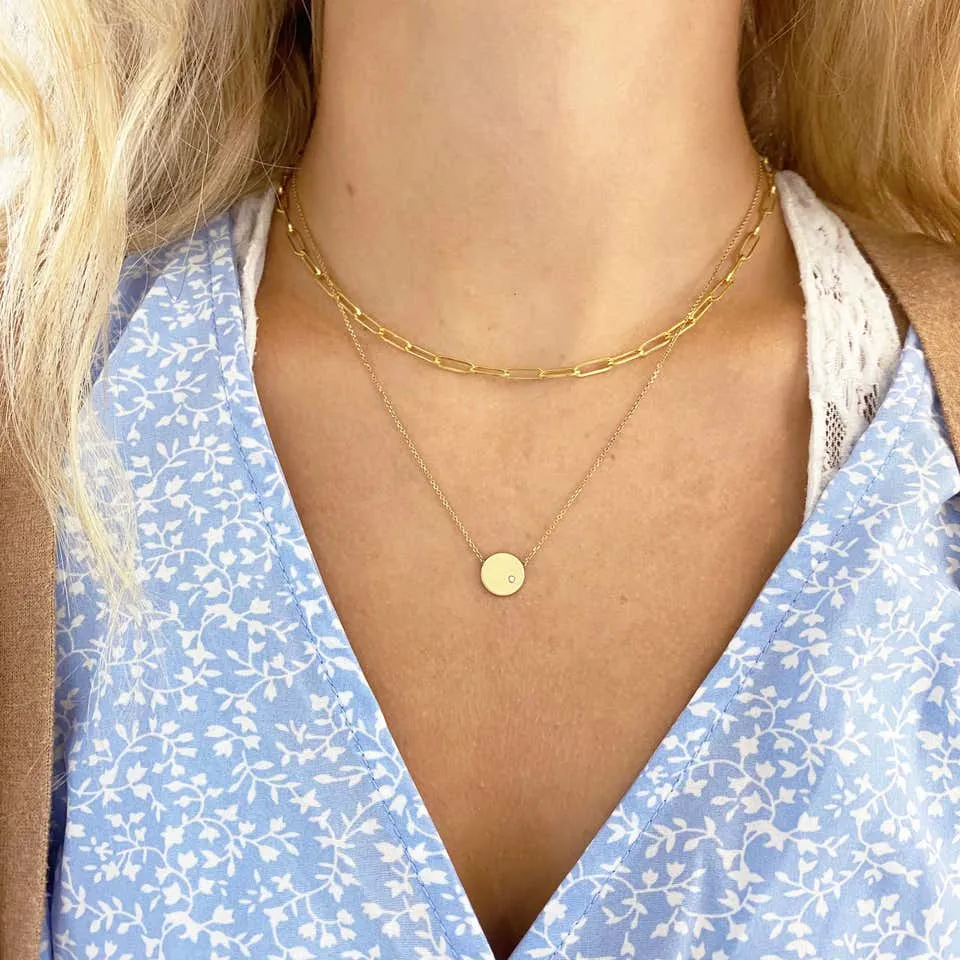 Gold Diamond Disk Necklace