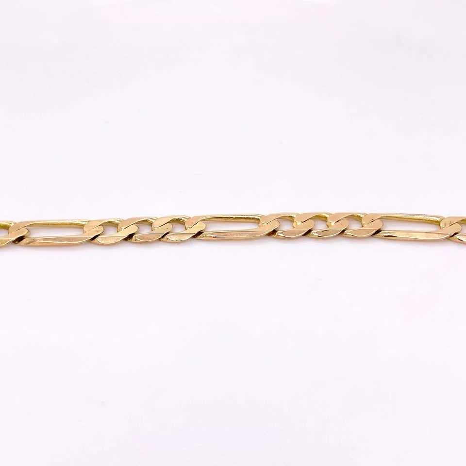 Gold Figaro Bracelet, 14 Karat Yellow Gold Charm Bracelet