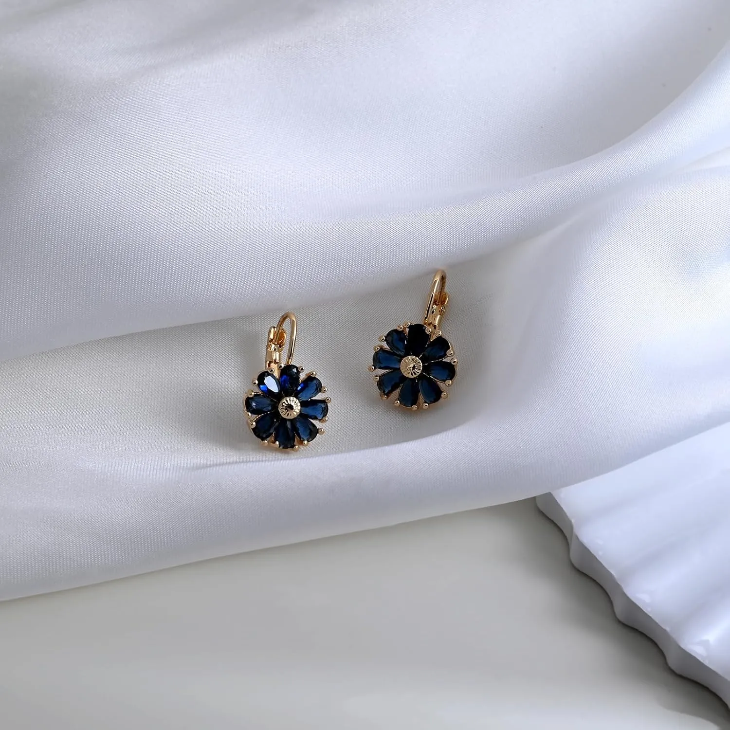 Gold Flower Earrings Birthstone Leverback Earrings Hypoallergenic Vintage Floral Earrings for Women Trendy