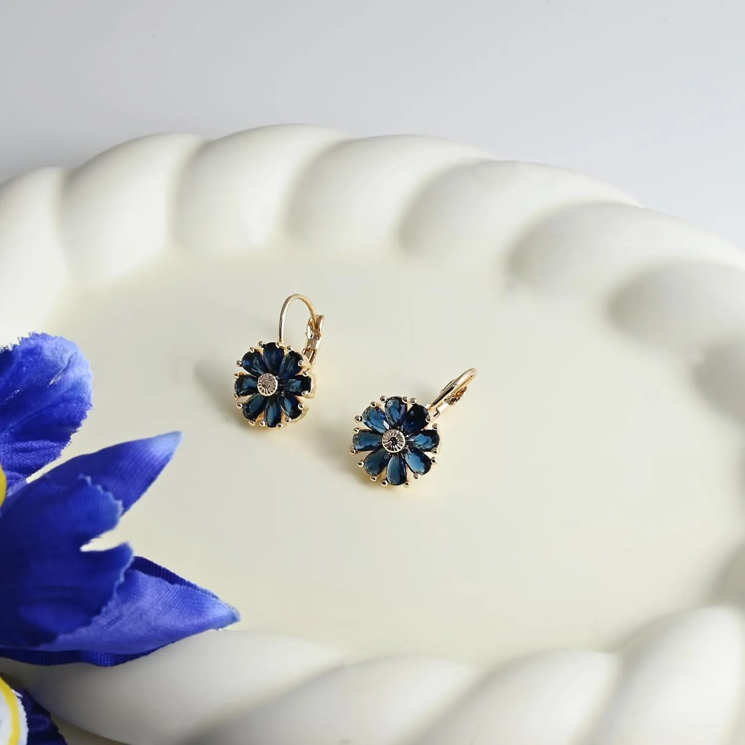 Gold Flower Earrings Birthstone Leverback Earrings Hypoallergenic Vintage Floral Earrings for Women Trendy
