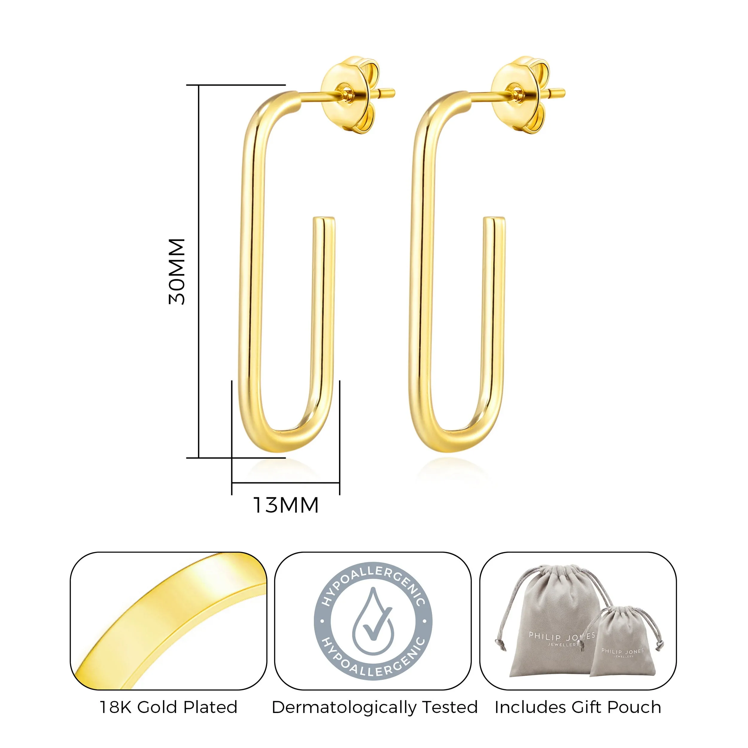 Gold Plated Rectangle Hoop Earrings