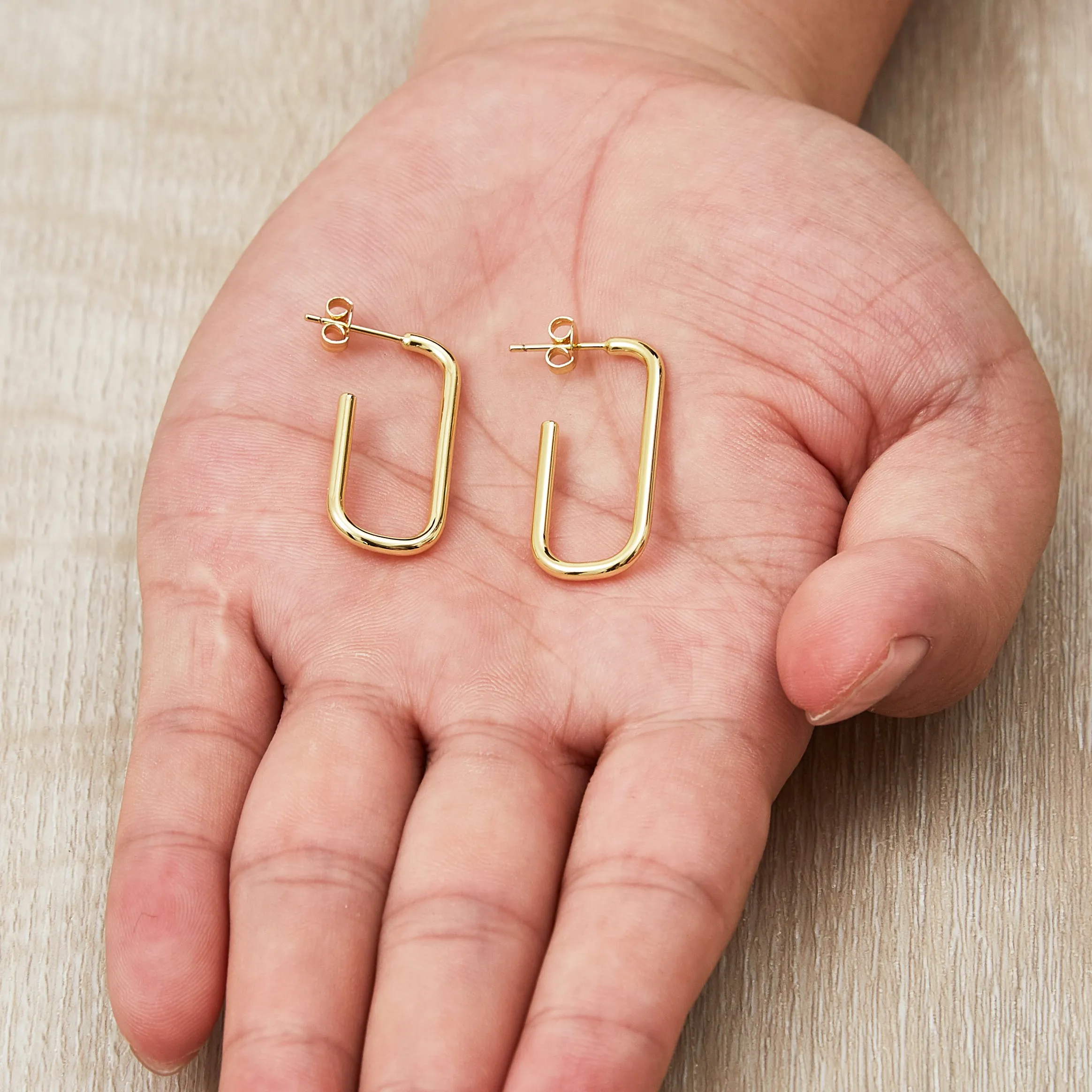 Gold Plated Rectangle Hoop Earrings