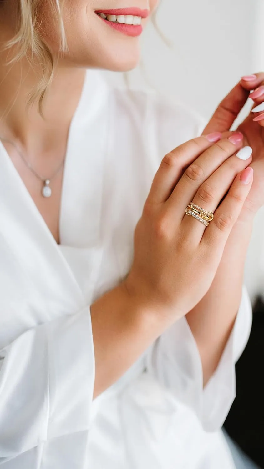 Gold Stackable Rings for Women Non Tarnish 18k Gold Plated Rings with Cubic Zirconia Multi-Link Connected Gold Rings