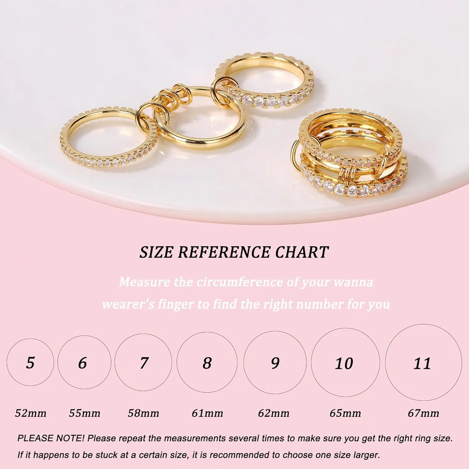 Gold Stackable Rings for Women Non Tarnish 18k Gold Plated Rings with Cubic Zirconia Multi-Link Connected Gold Rings