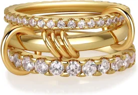 Gold Stackable Rings for Women Non Tarnish 18k Gold Plated Rings with Cubic Zirconia Multi-Link Connected Gold Rings