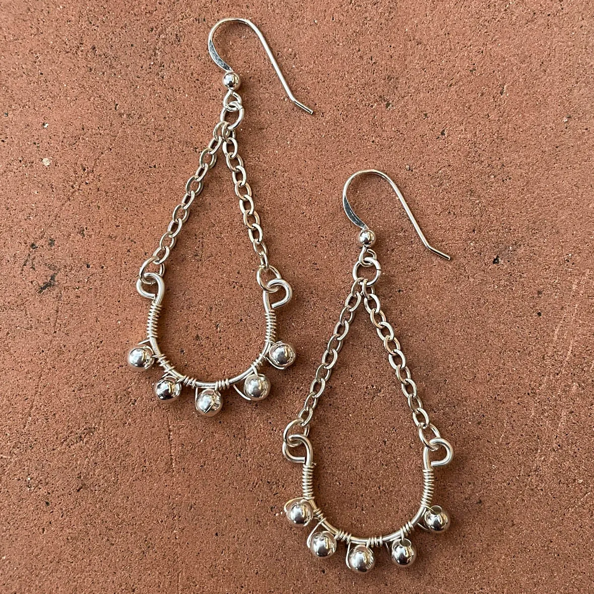 Half Hoop Earrings with Chain & Matching Metal Beads (click for metal colors) #108