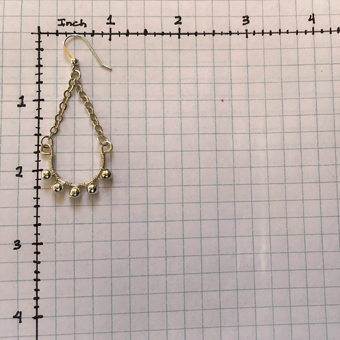 Half Hoop Earrings with Chain & Matching Metal Beads (click for metal colors) #108