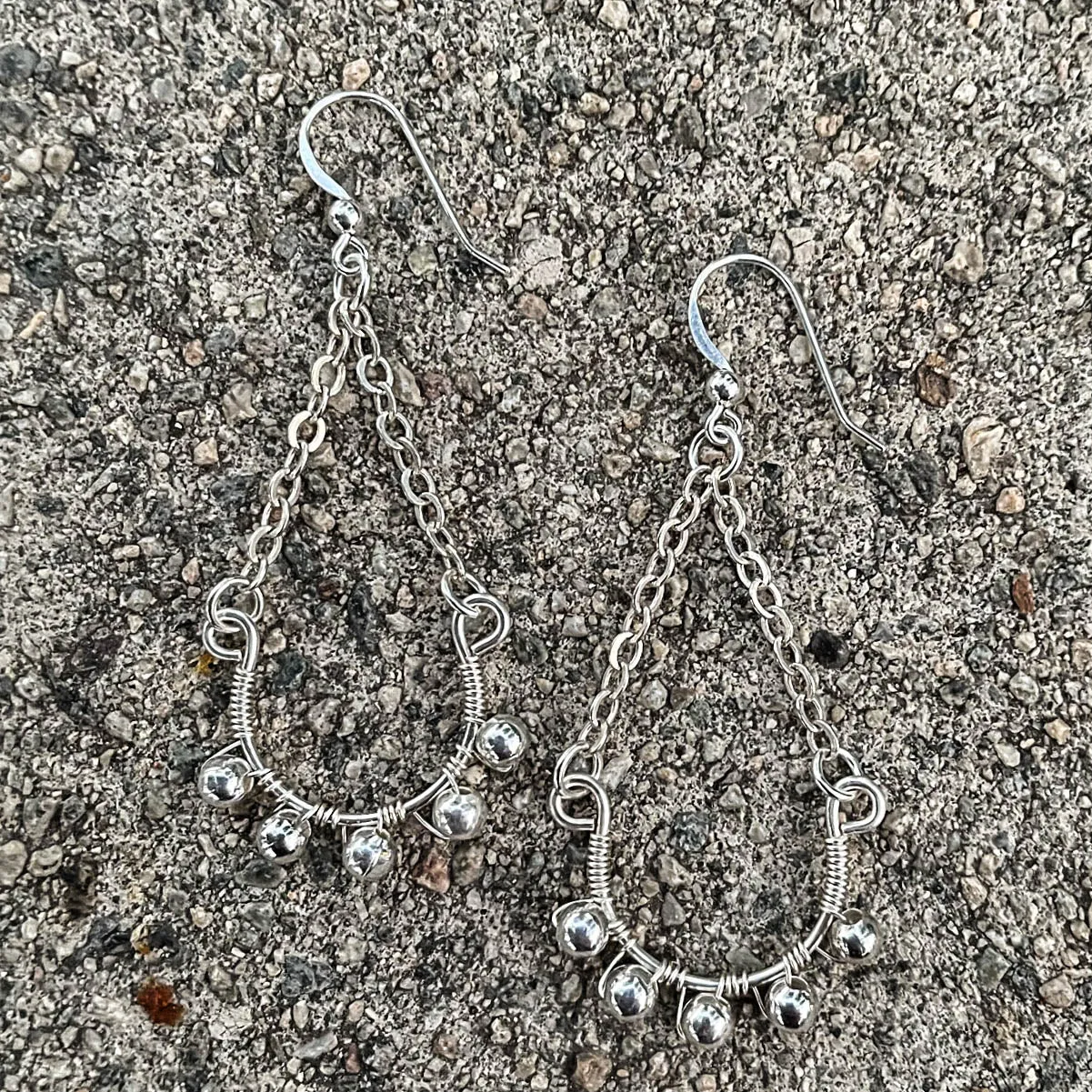Half Hoop Earrings with Chain & Matching Metal Beads (click for metal colors) #108