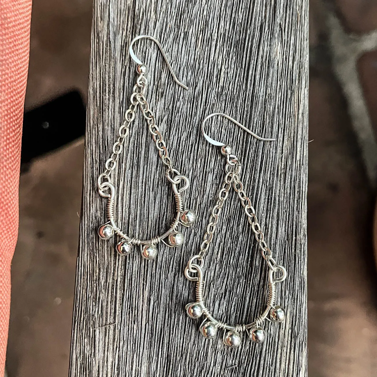 Half Hoop Earrings with Chain & Matching Metal Beads (click for metal colors) #108