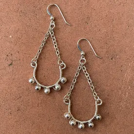 Half Hoop Earrings with Chain & Matching Metal Beads (click for metal colors) #108