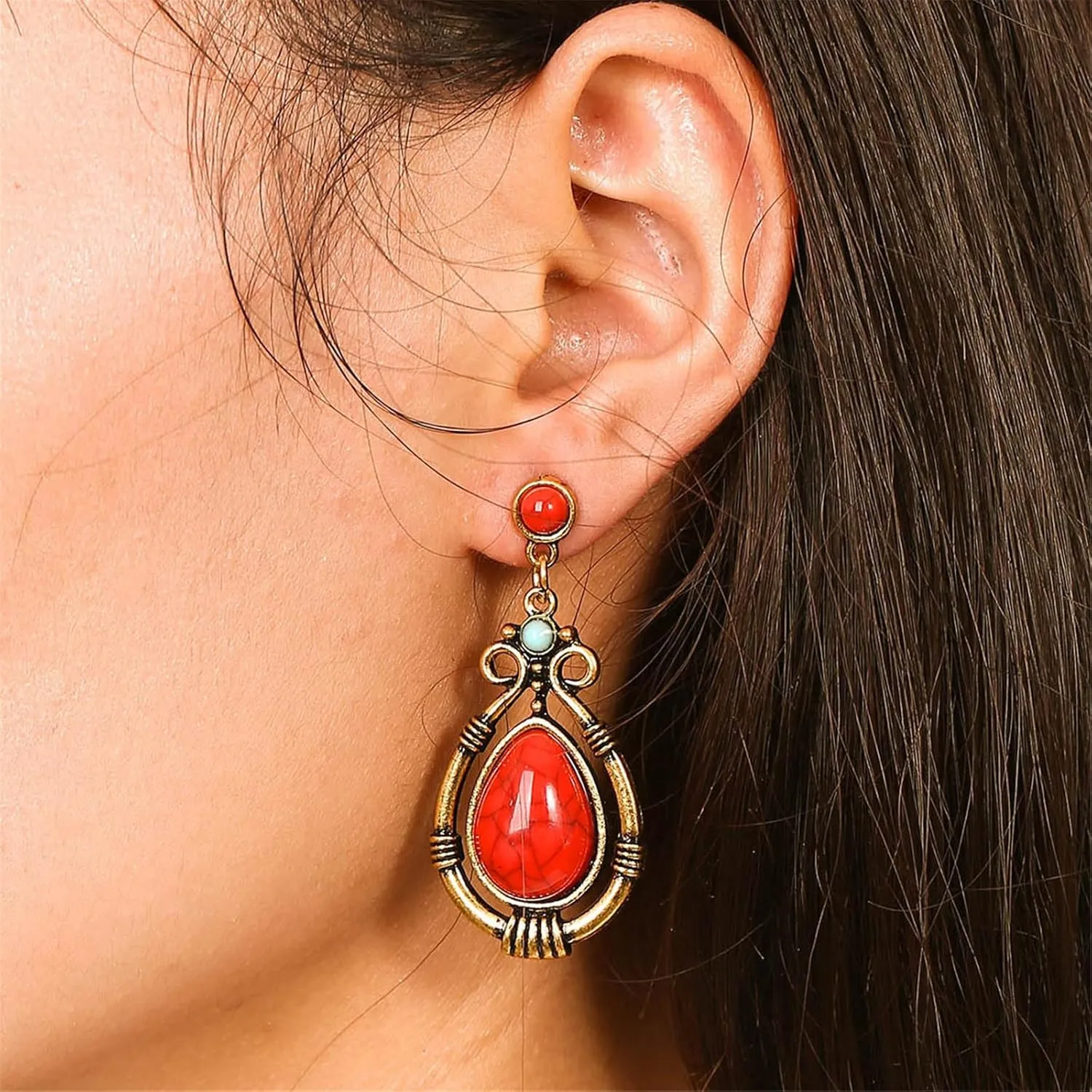 Handmade Turquoise Earrings for Women Unique Vintage Boho Ethnic Teardrop Gemstone Dangle Drop Statement Earrings Birthday/Party/Christmas Jewelry Gifts