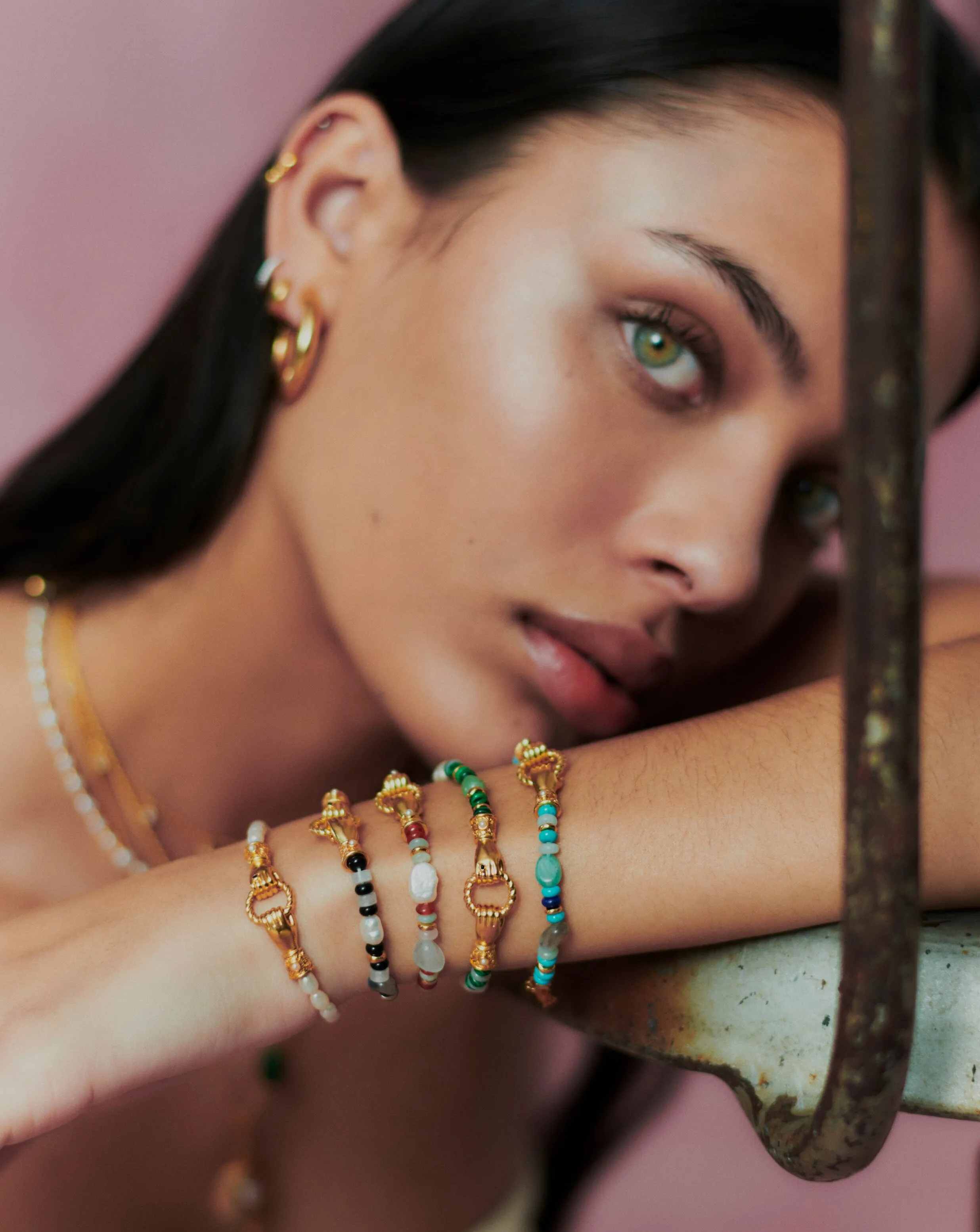 Harris Reed In Good Hands Beaded Gemstone Bracelet | 18k Gold Plated/Turquoise, Lapis & Pearl
