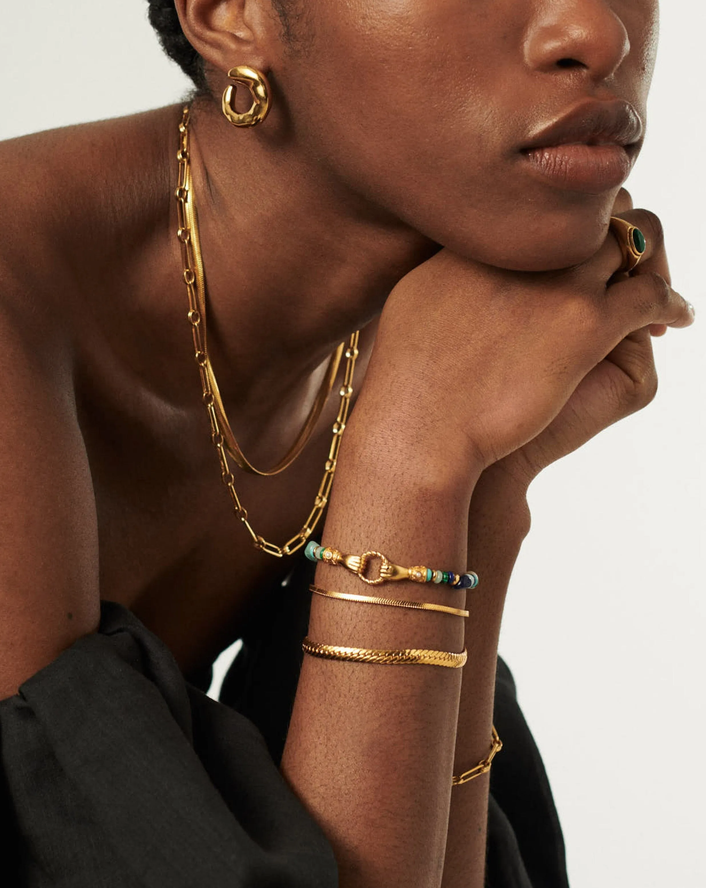 Harris Reed In Good Hands Beaded Gemstone Bracelet | 18k Gold Plated/Turquoise, Lapis & Pearl