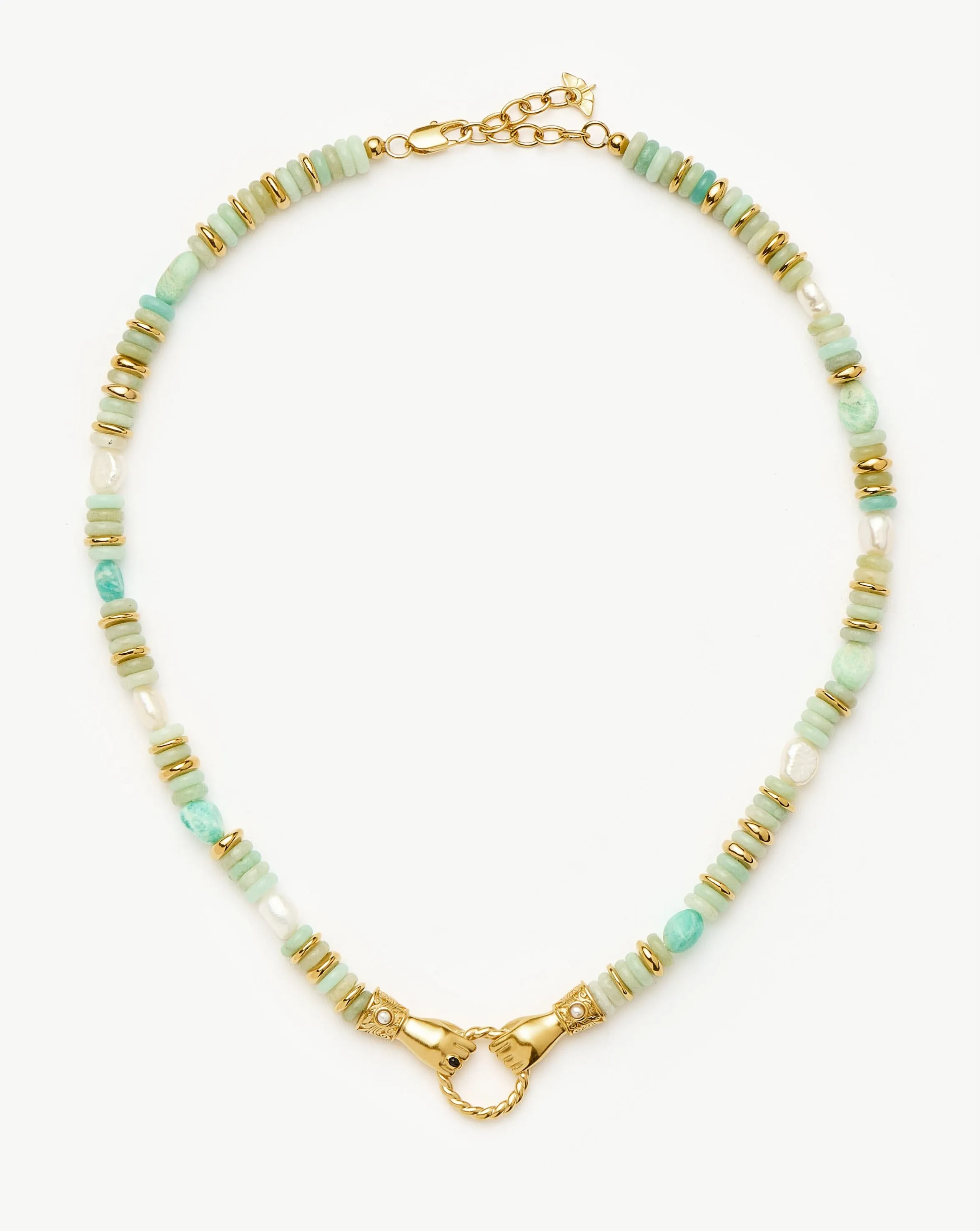 Harris Reed In Good Hands Chunky Beaded Gemstone Necklace | 18ct Gold Plated/Multi Amazonite & Pearl