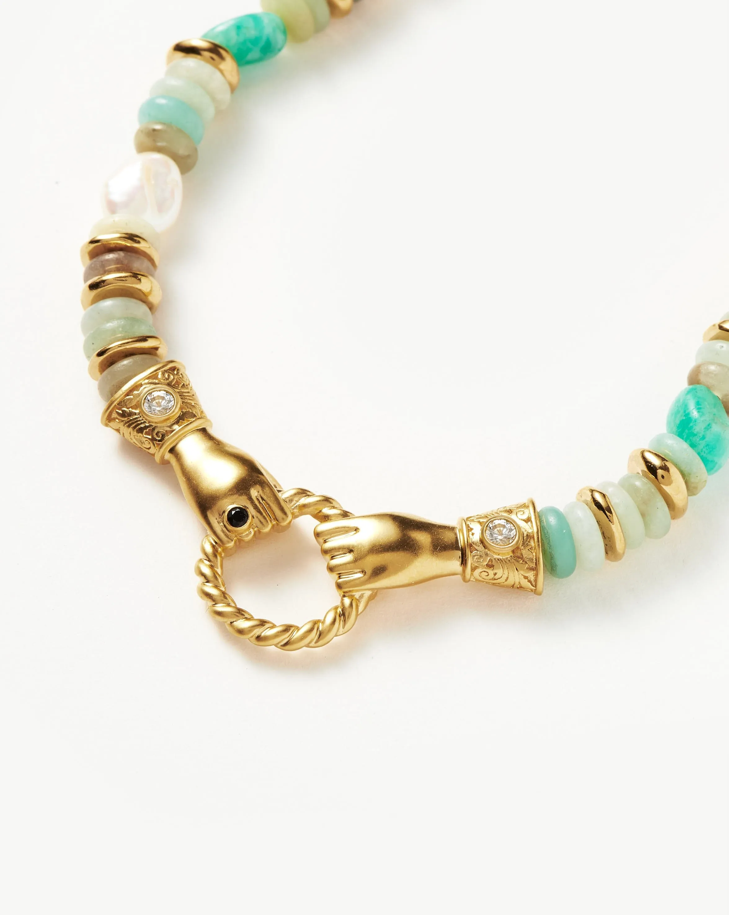 Harris Reed In Good Hands Chunky Beaded Gemstone Necklace | 18ct Gold Plated/Multi Amazonite & Pearl