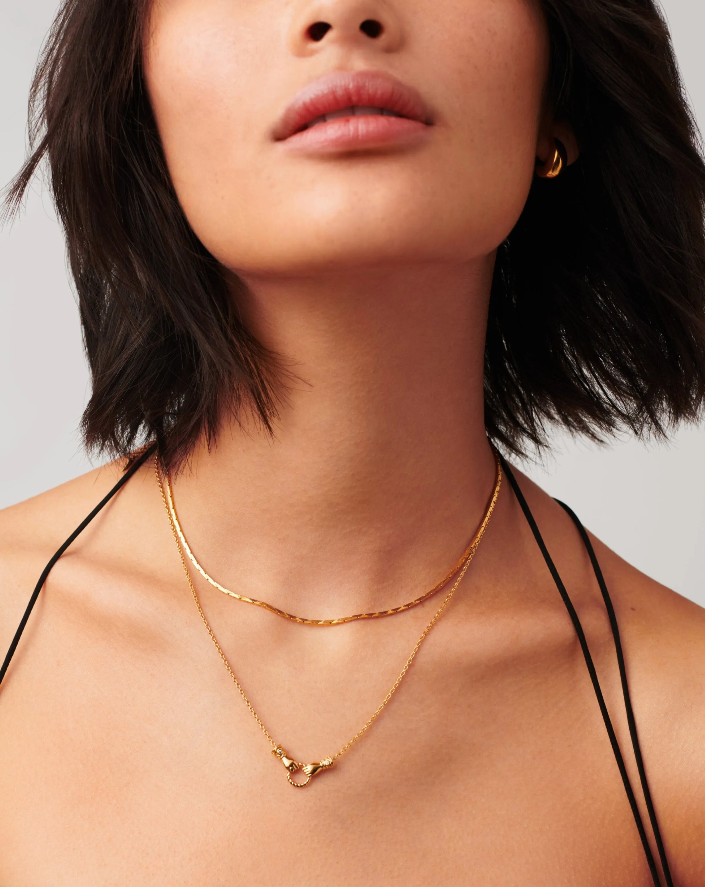 Harris Reed In Good Hands Mini Pendant Slider Necklace | 18k Gold Plated/Cubic Zirconia & Black Onyx