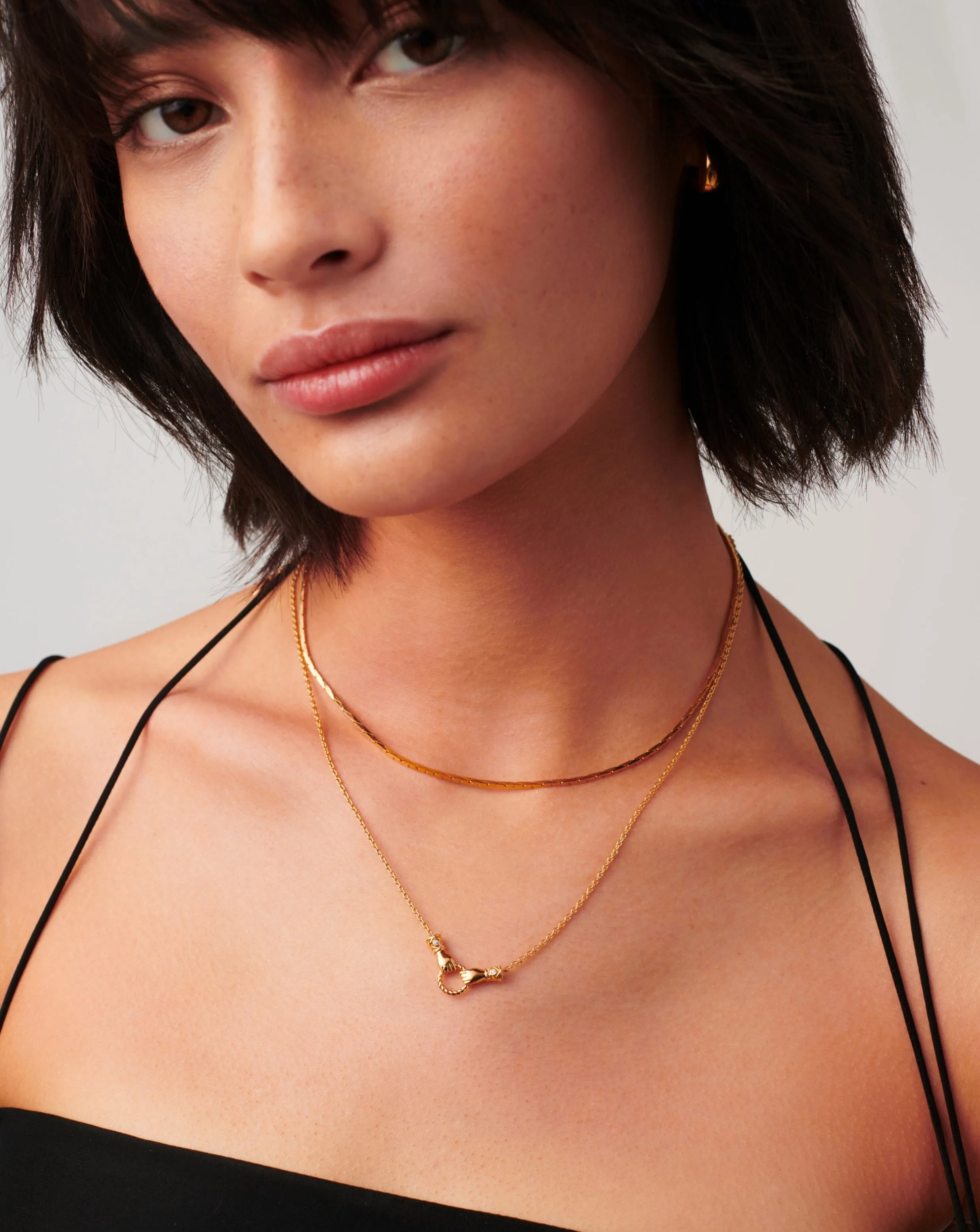 Harris Reed In Good Hands Mini Pendant Slider Necklace | 18k Gold Plated/Cubic Zirconia & Black Onyx