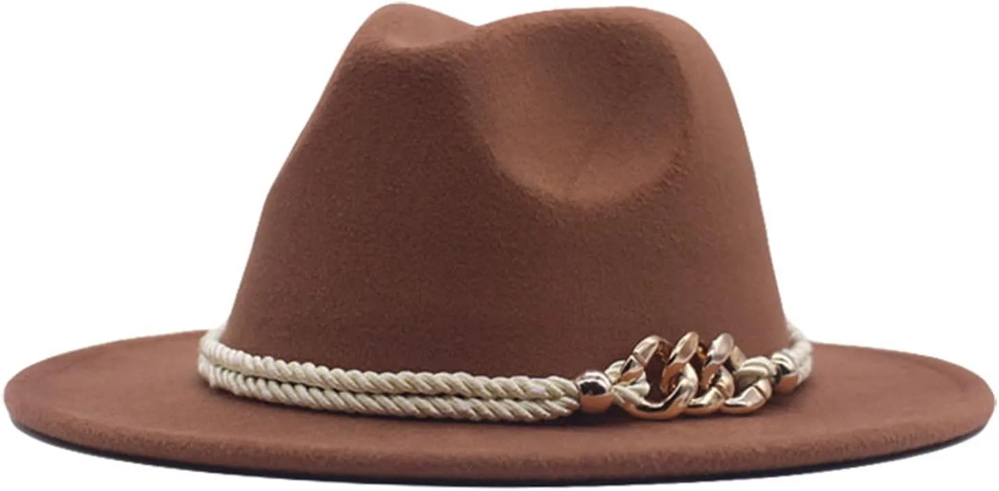Hat Fedora Classic Wide Belt Floppy Wool Womens Hat Panama Buckle Baseball Caps Caps 47 Brown