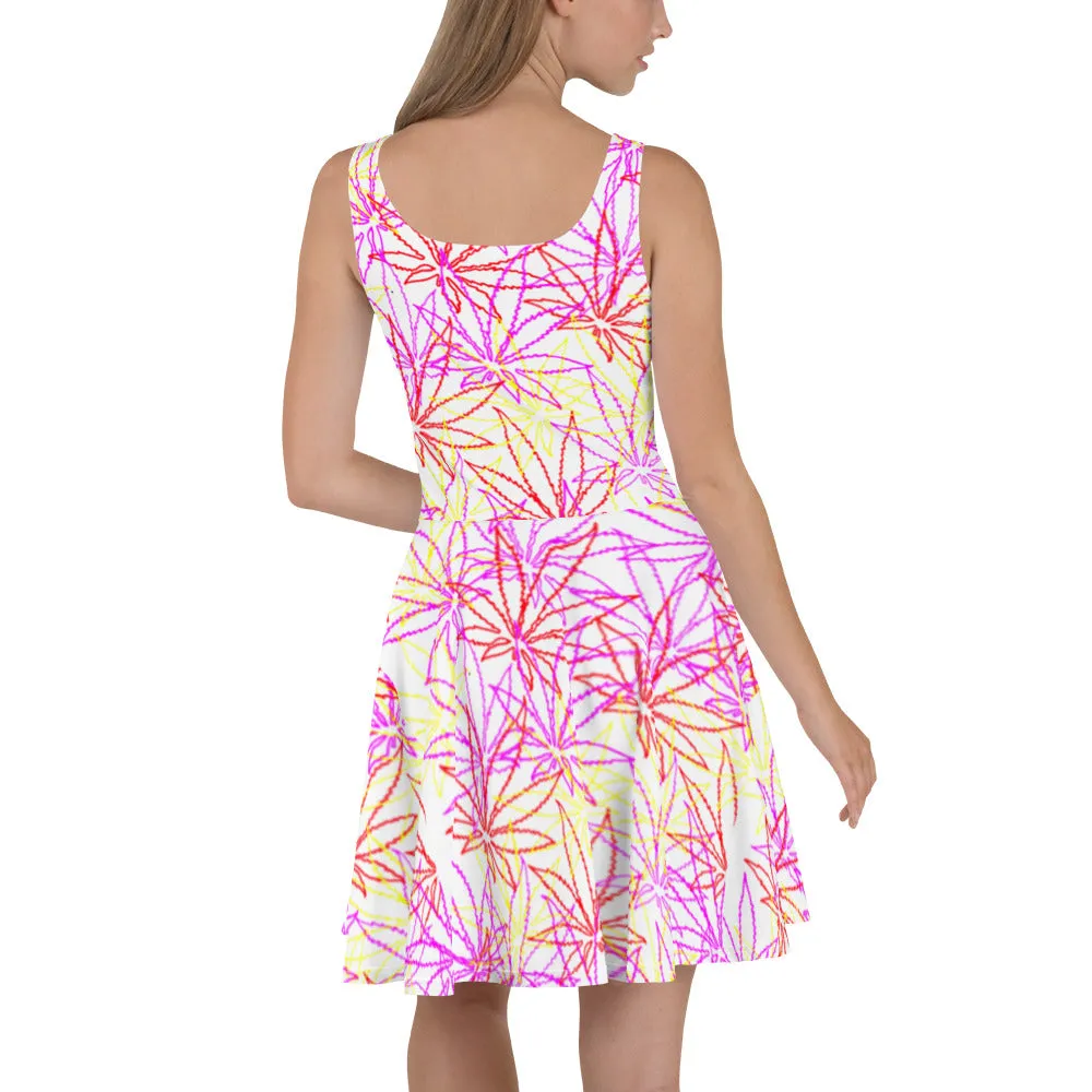 Hot Pink Leaf E4SO Skater Dress