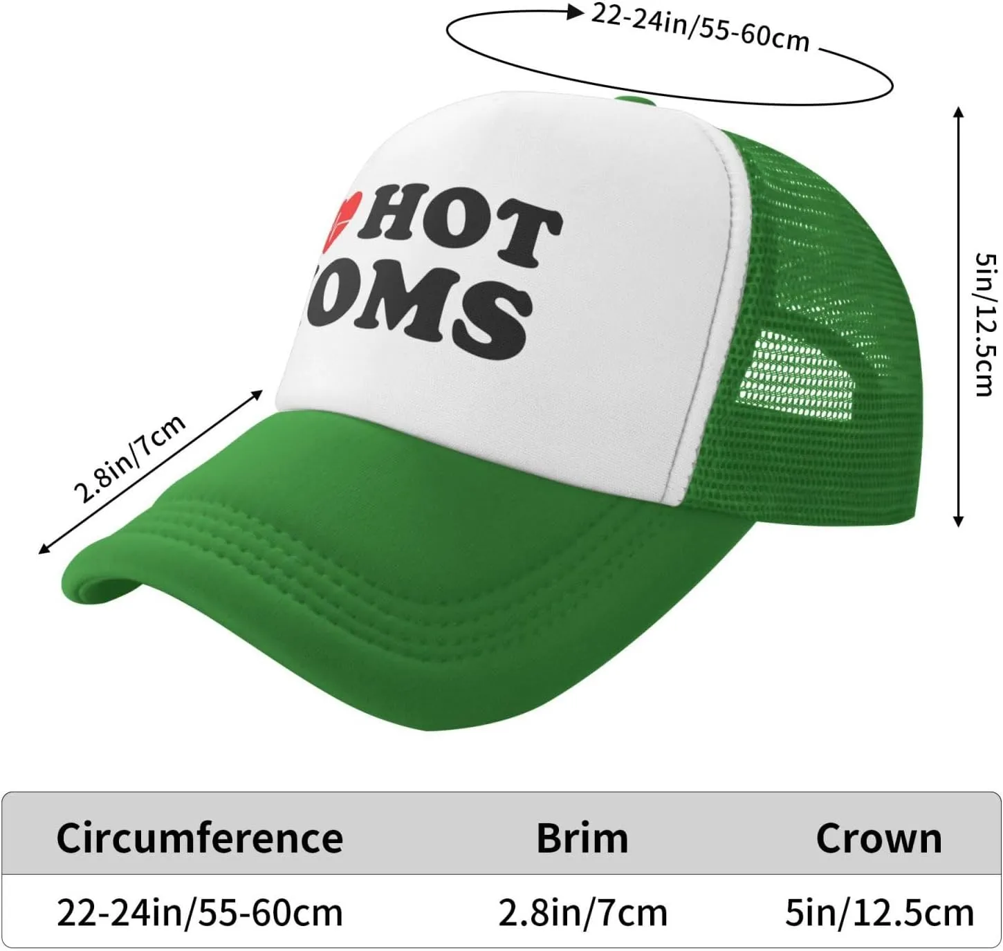 I Love Heart Hot Moms Funny Adjustable Mesh Trucker Hat for Adults Unisex Classic Hats Fishing Caps Black