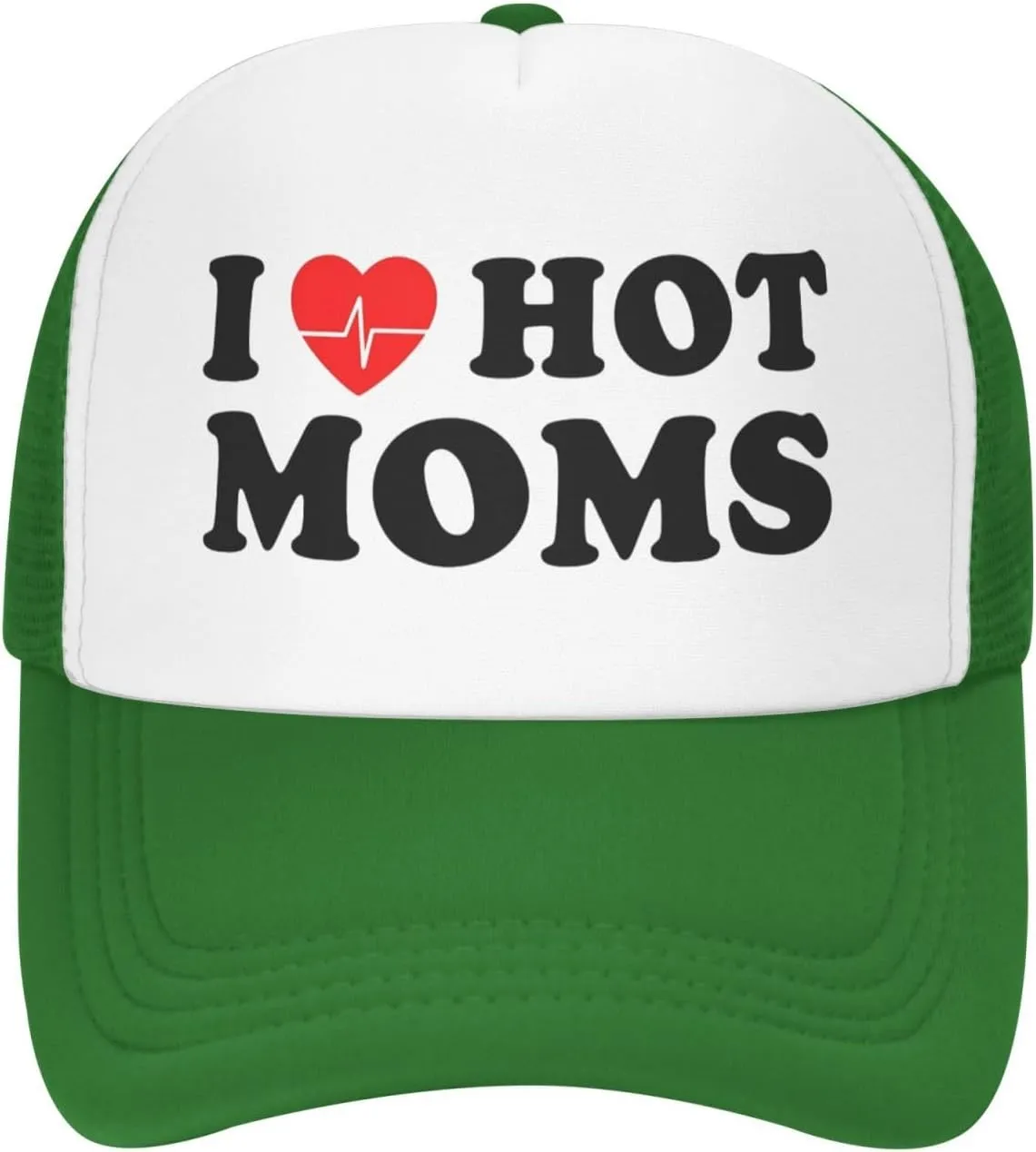 I Love Heart Hot Moms Funny Adjustable Mesh Trucker Hat for Adults Unisex Classic Hats Fishing Caps Black