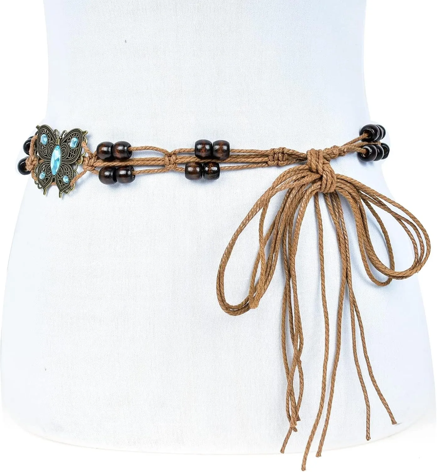 ILuvatar Women's tassel knotted belt hand woven belt Women's Bohemian Style Rope Braid Waist belt