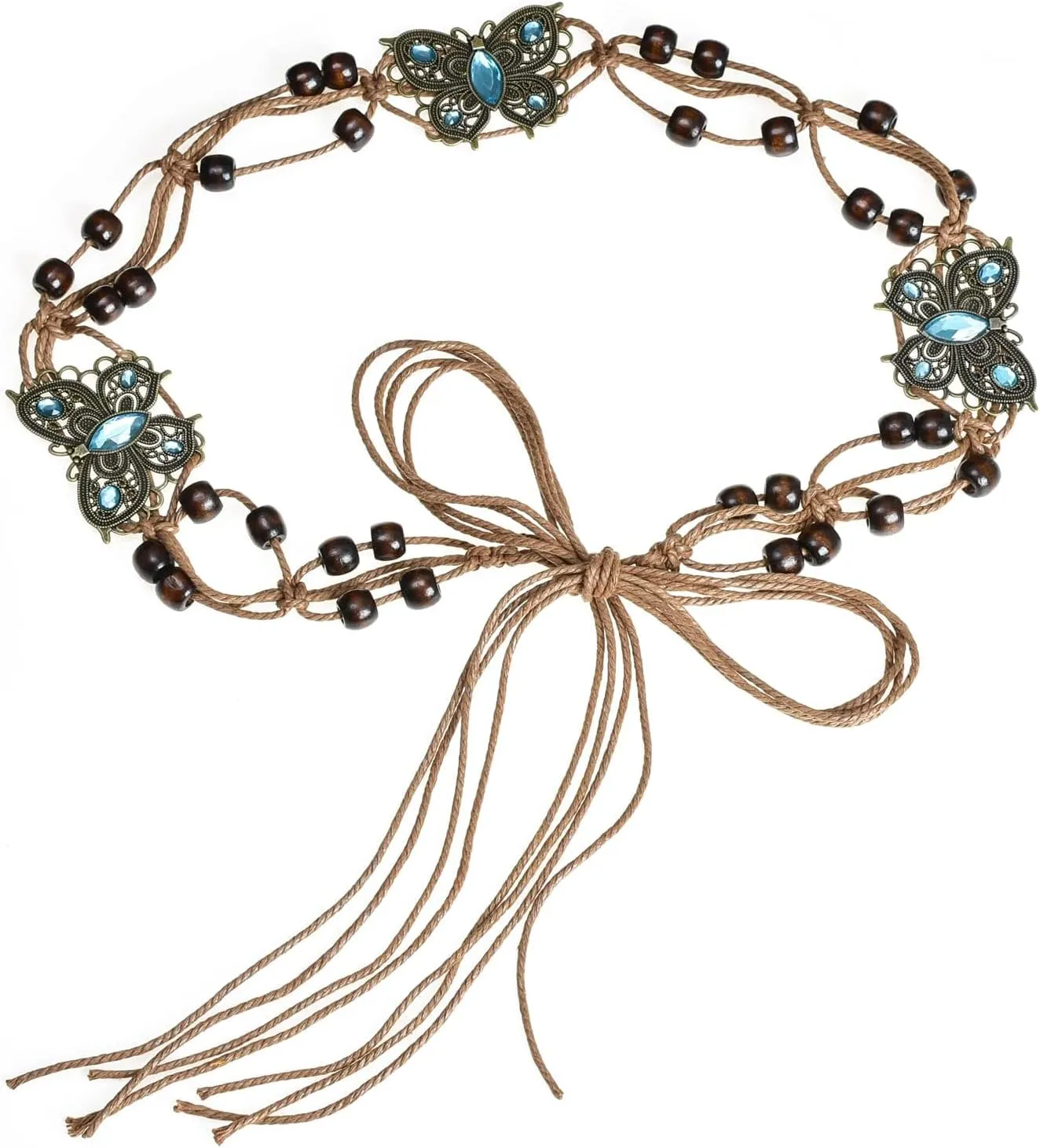 ILuvatar Women's tassel knotted belt hand woven belt Women's Bohemian Style Rope Braid Waist belt