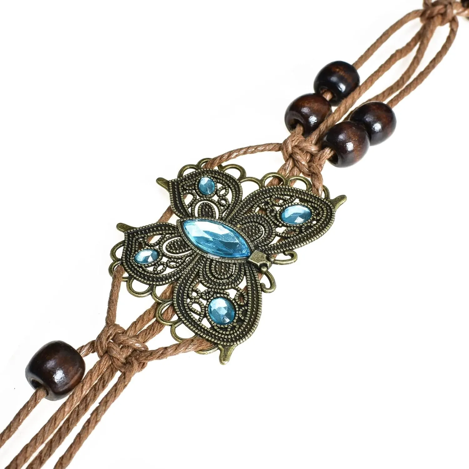 ILuvatar Women's tassel knotted belt hand woven belt Women's Bohemian Style Rope Braid Waist belt