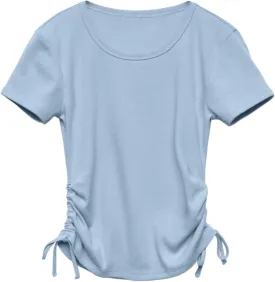 Imily Bela Girls Tees Shirts Cute Crew Neck Short Sleeve Side Drawstring Solid Tops Kids Children Summer Clothes