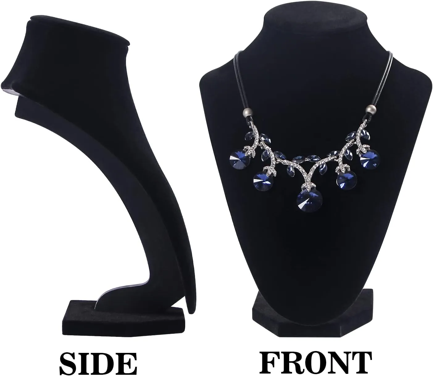 Julysky 3D Necklace Display Stand For Selling,Velvet Chain Jewelry Bust Holder Organizer (1, black)