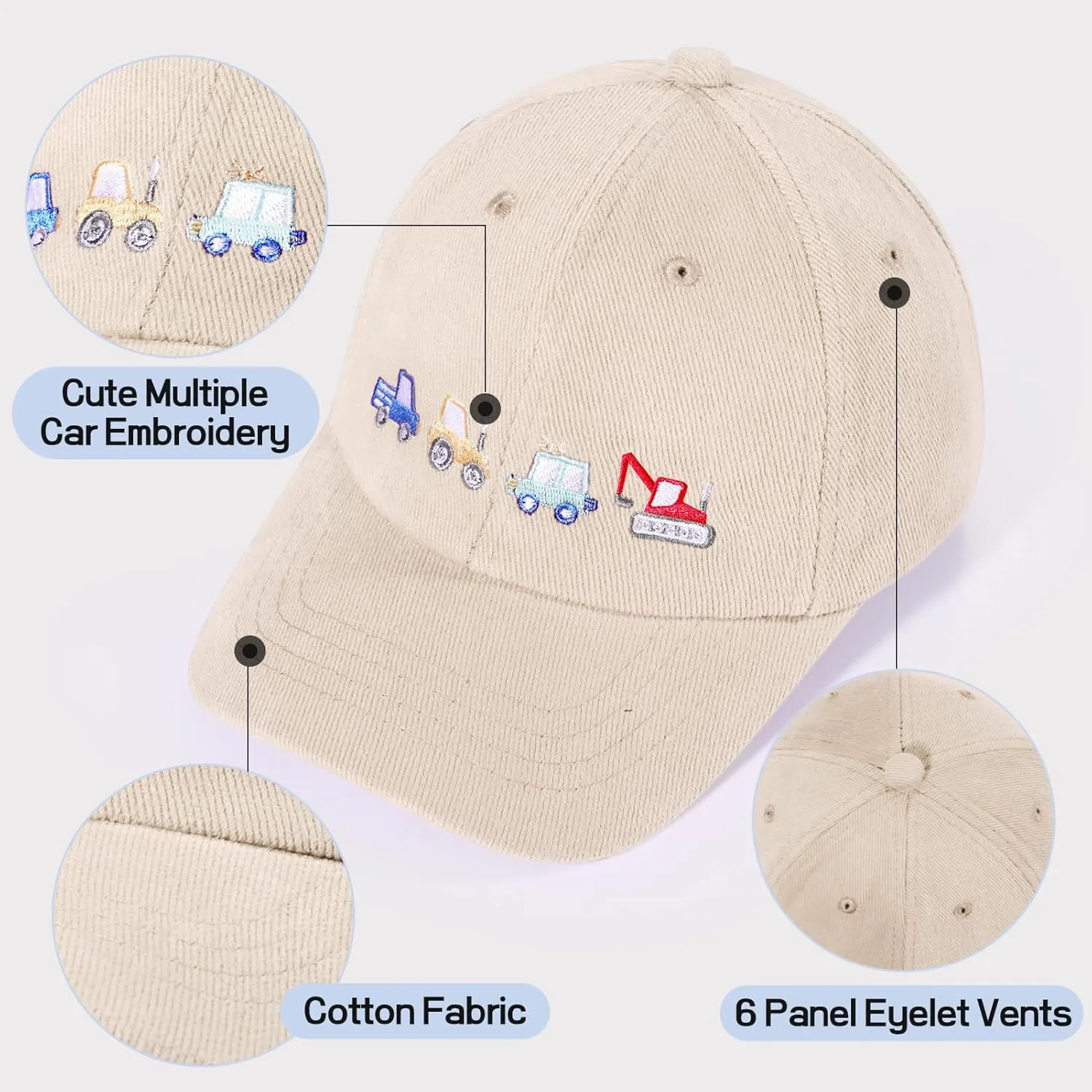 Kids Cute Car Embroidered Baseball Caps Toddler Trucker Hats Sun Protection Cap for Boys Girls 3-8 Years