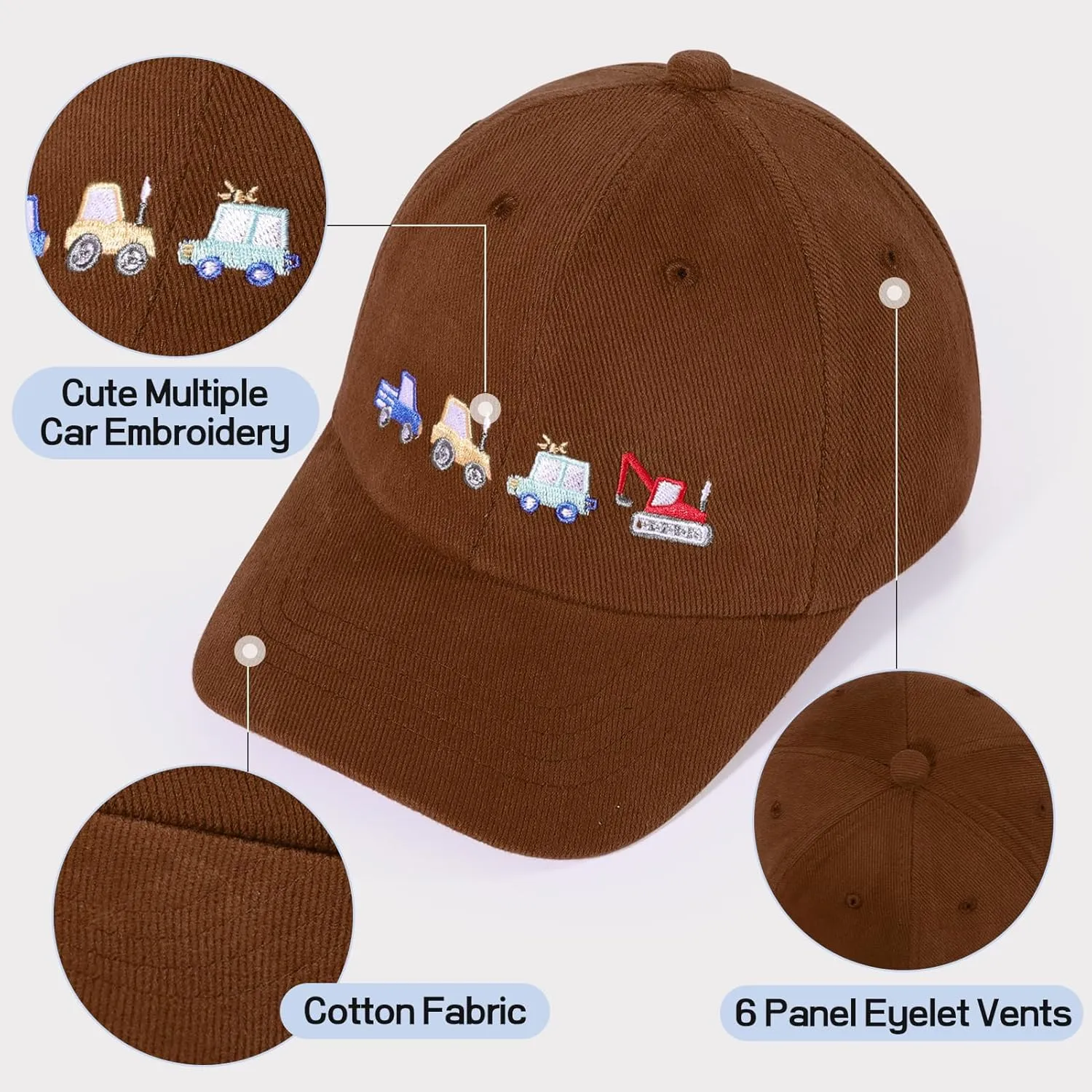 Kids Cute Car Embroidered Baseball Caps Toddler Trucker Hats Sun Protection Cap for Boys Girls 3-8 Years